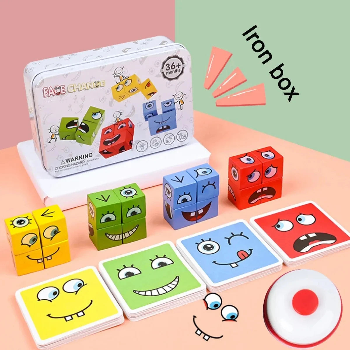 Cube Face Change Building Blocks – Wooden Puzzle Board Game, Montessori Expression Blocks for Children, Kids Toy Gift