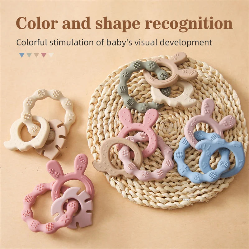 1Pc Baby Silicone Teether Ring - BPA-Free Rattles Bracelet, Food-Grade Cartoon Silicone Teething Toy, Newborn Baby Accessories
