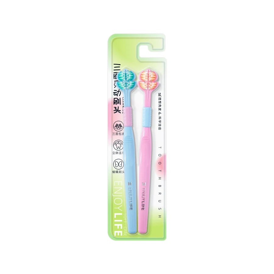 3D Stereo Three-Sided Toothbrush – Ultra-Fine Soft Bristles, Adult Toothbrush with Tongue Scraper for Deep Cleaning & Oral Care