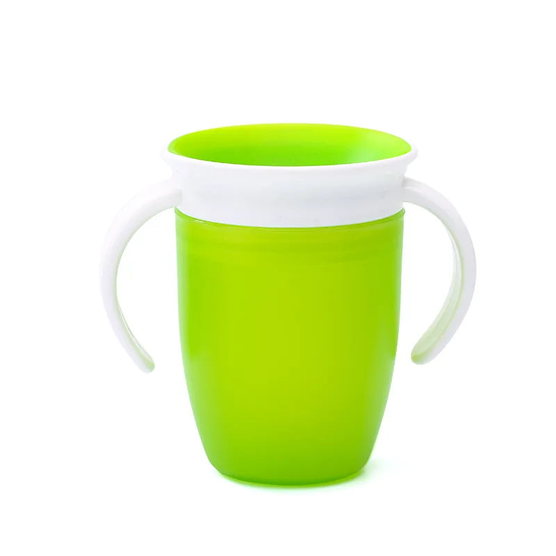 360° Rotatable Baby Learning Drinking Cup with Double Handle, Flip Lid, Leakproof Silicone Infants Water Bottle