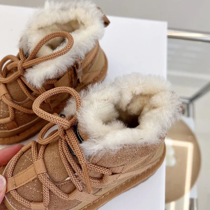 Winter Children Snow Boots Genuine Leather Warm Plush Non-Slip Toddler Boots
