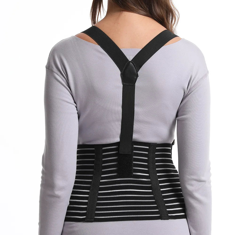 Double Support Back Abdomen Brace, Shoulder Strap Lumbar Adjustable Black M-XXL, Special Abdominal Care Belt for Pregnant Women