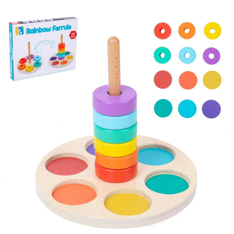 Baby Wooden Rainbow Stacking Toy Montessori Colorful Blocks