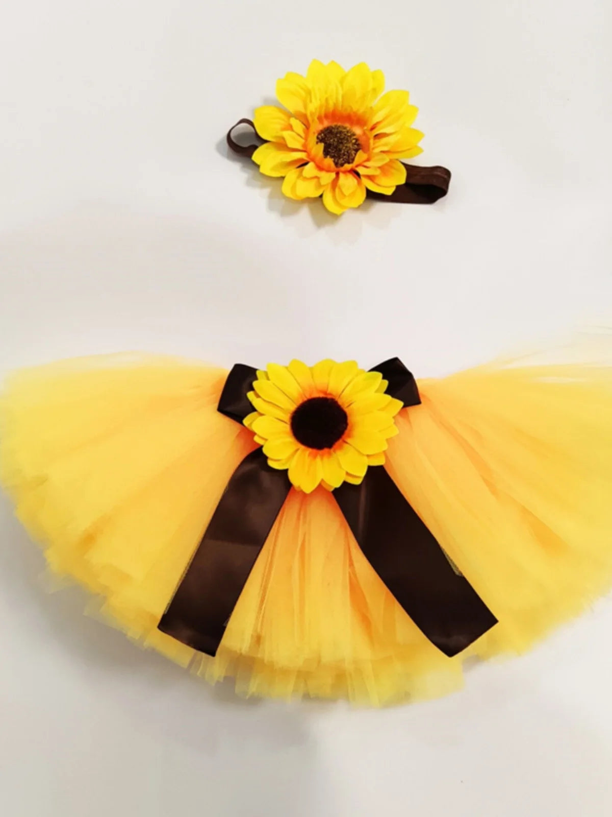 Baby Photography Unique Sunflower Design Newborn Outfit Tutu Bow Skirt Flower Headdress for 0-1 Month
