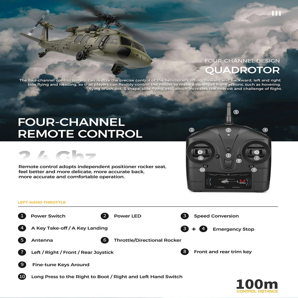 WLtoys K170 RC Helicopter – 2.4G 6-Axis Gyroscope 4CH Altitude Hold Optical Flow Toy