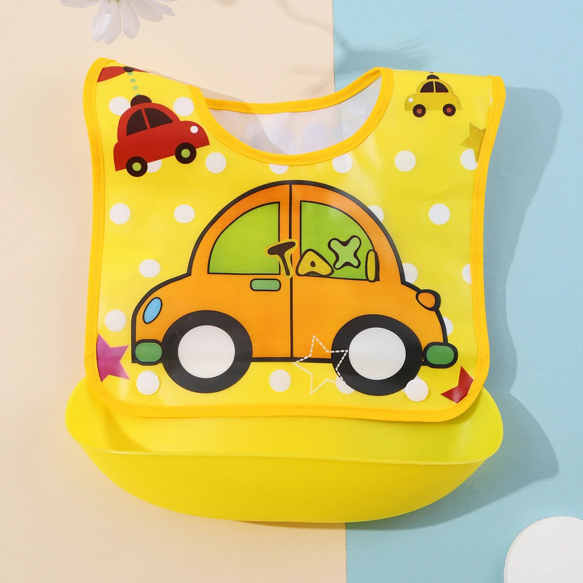 Security Cartoon Print Baby Bibs for Boys & Girls | Waterproof Soft Silicone Kids Burp Cloth with Pocket, Feeding Bib for Children - Kidzy Market
