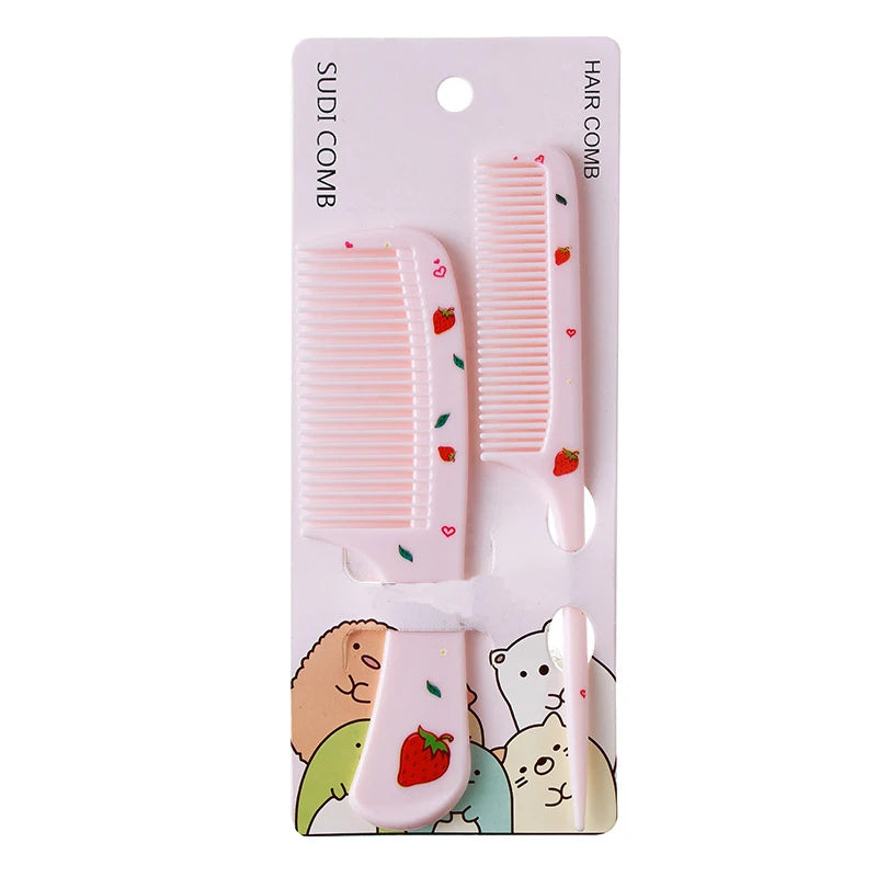 2Pcs/Set Cute Kids Hairdressing Comb - Anti-static Pointed Tail Comb for Girls - Strawberry Fruit Pattern Kids Hair Comb