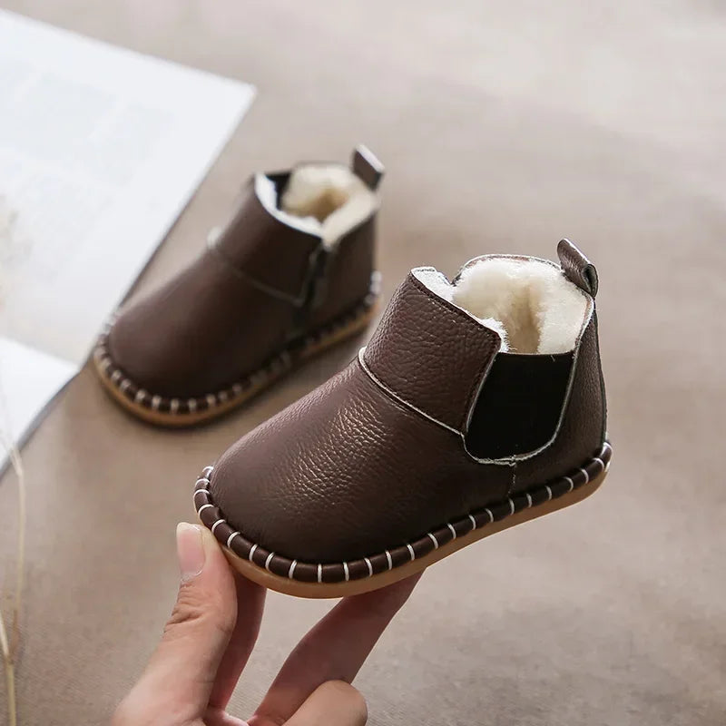 Autumn Winter Baby Girls Boys Genuine Leather Snow Boots Warm Plush Outdoor Infant Toddler Shoes Soft Bottom Kids Children Shoes