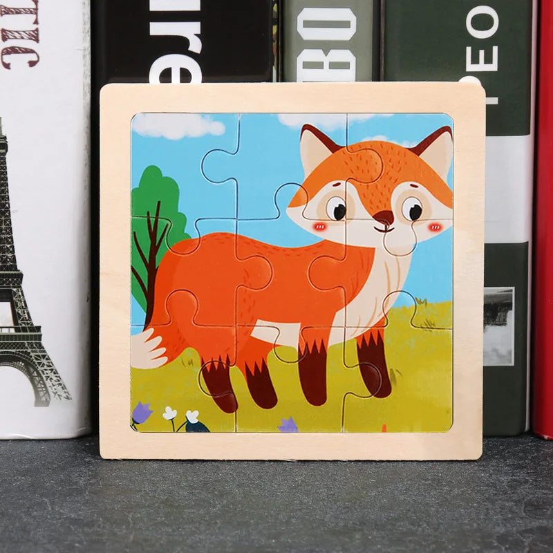 11x11cm (4.33x4.33in) Kids Wooden Puzzle – Cartoon Animal Traffic Tangram Educational Toy