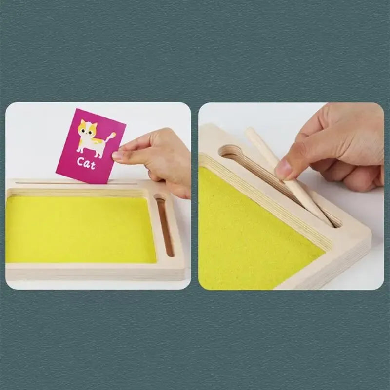 Wooden Montessori Sand Tray (With Wooden Pen, Letter & Number Writing, Educational Toy Gift)