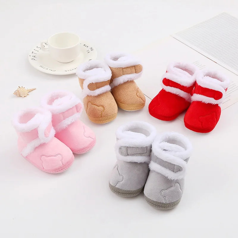 Winter Snow Baby Boots, Cute Bear Warm Fluff Balls, Indoor Soft Sole Infant Newborn Toddler Baby Shoes 0-18M