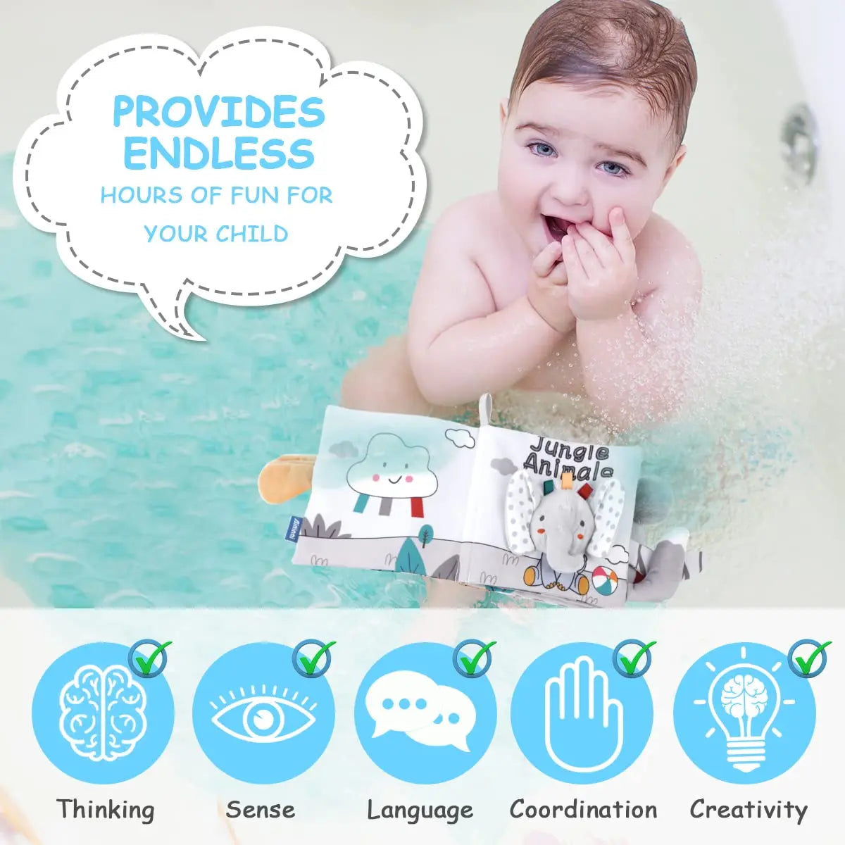 Baby Books Toys - Crinkle Soft Cloth 3D Touch and Feel, High Contrast Sensory Activity Toy for Early Education, Stroller Toy