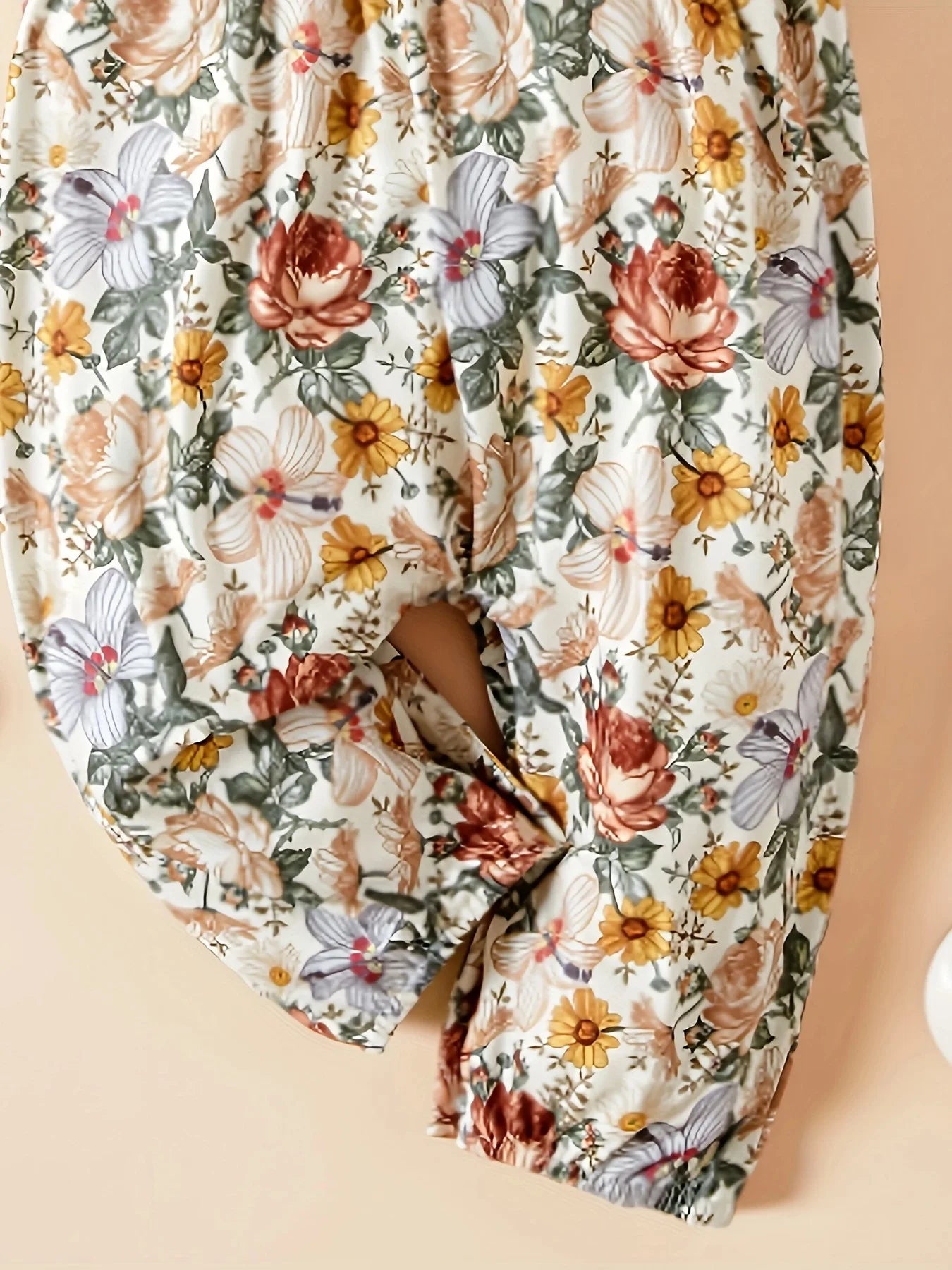 Newborn Baby Girl Daisy Print Jumpsuit – Tie-Up Long Pants Romper (Summer, 0-18 Months)