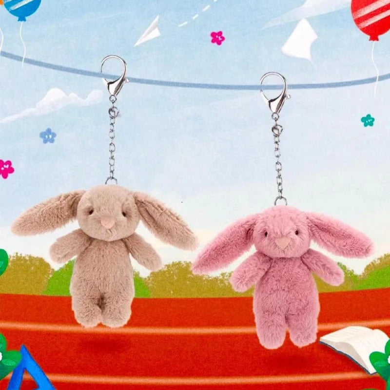 Cute Rabbit Stuffed Animal Keychain with Pompom – Cartoon Bag, Car, and Phone Pendant for Girls