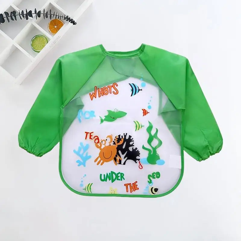 Waterproof Long-Sleeve Baby Bib – Cute Cartoon Apron with Pocket for Self-Feeding (0-3Y) - Kidzy Market