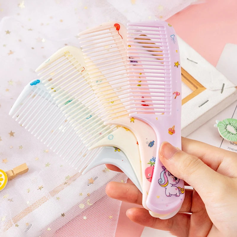 2Pcs/Set Cute Kids Hairdressing Comb - Anti-static Pointed Tail Comb for Girls - Whale Dinosaur Giraffe Unicorn Hair Comb
