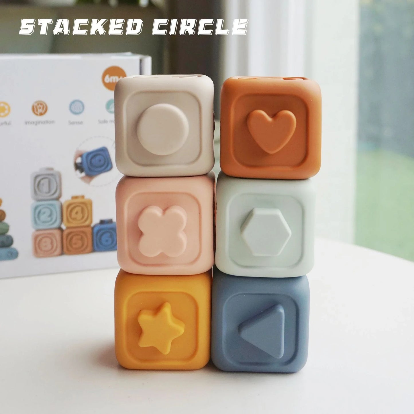 Soft Silicone Block Toy Stacking Tower Bath Teether Montessori