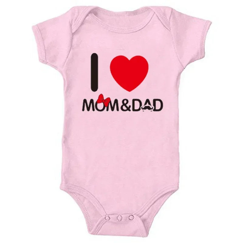 Pure Cotton “I Love Mom” & “I Love Dad” Newborn Rompers - Matching Baby Bodysuits for Twins, Summer Clothes for 0-24 Months