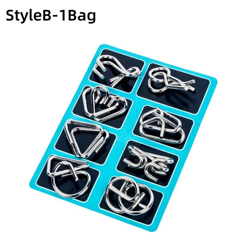 8Pcs/Set Metal Montessori Puzzle Wire - IQ Mind Brain Teaser - Interactive Game for Children & Adults - Educational Toy