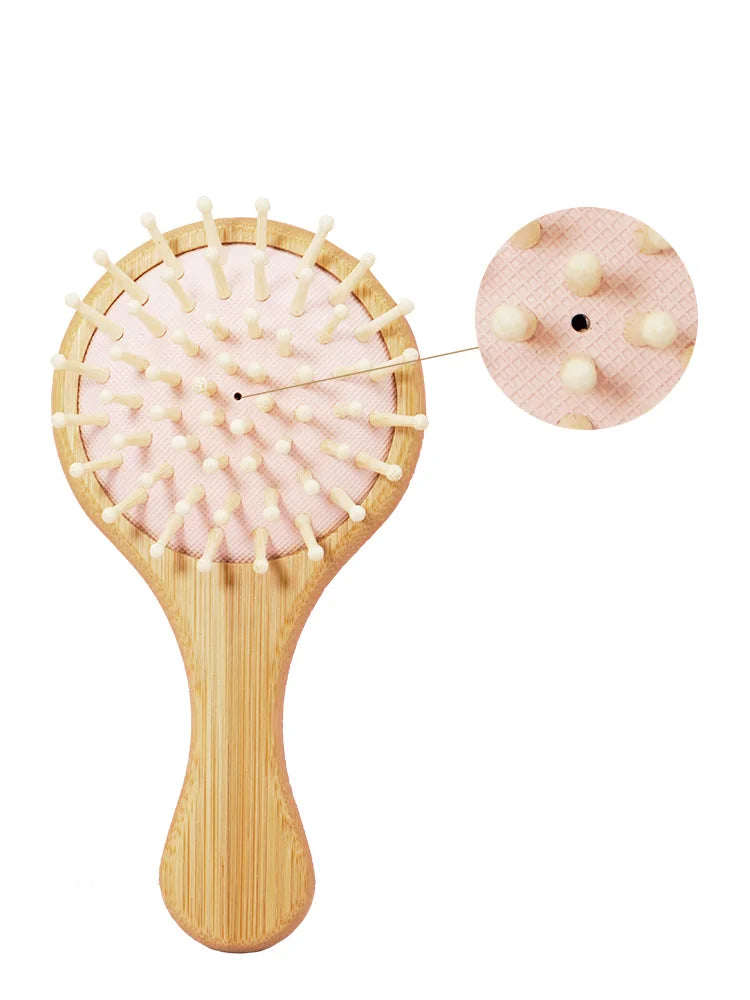 Cute Cat Hair Brush – Natural Wooden Anti-Static Detangle Brush, Scalp Massage Comb, Air Cushion Styling Tool for Girls