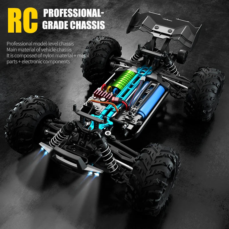 JJRC 1:16 RC Off-Road Car with 70km/h Speed, 4WD, LED Lights, and Brushless Motor