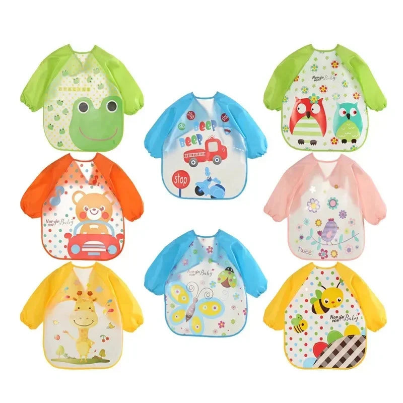 0-3 Years Baby EVA Waterproof Anti-Dirty Bib – Long Sleeve Strap Coat with Cute Cartoon Pattern, Dirt-Proof Soft Feeding Bib & Burp Cloth - Kidzy Market