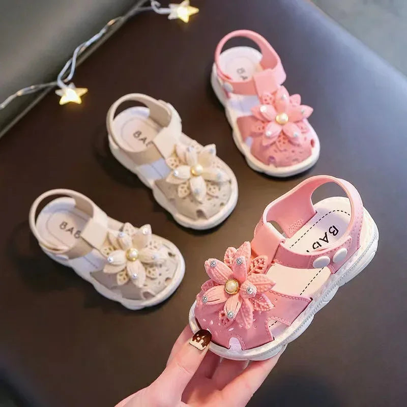 Solid Bow Children’s Summer Shoes – Cute PVC Non-Slip Beach Sandals for Baby Girls, Soft Infant Fashion Footwear