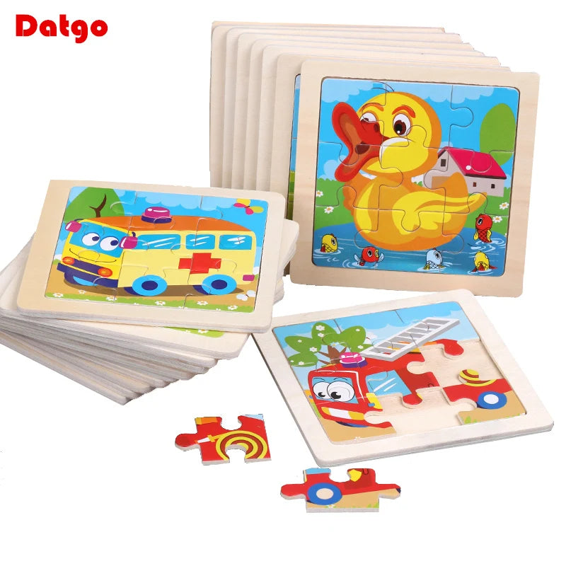 11x11cm (4.33x4.33in) Kids Wooden Puzzle – Cartoon Animal Traffic Tangram Educational Toy