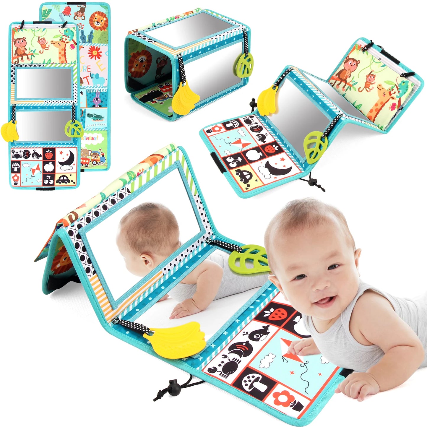 Baby Cloth Book with Distorting Mirror - Soft Cartoon Parent-Child Interactive Early Educational Montessori Toy for Children