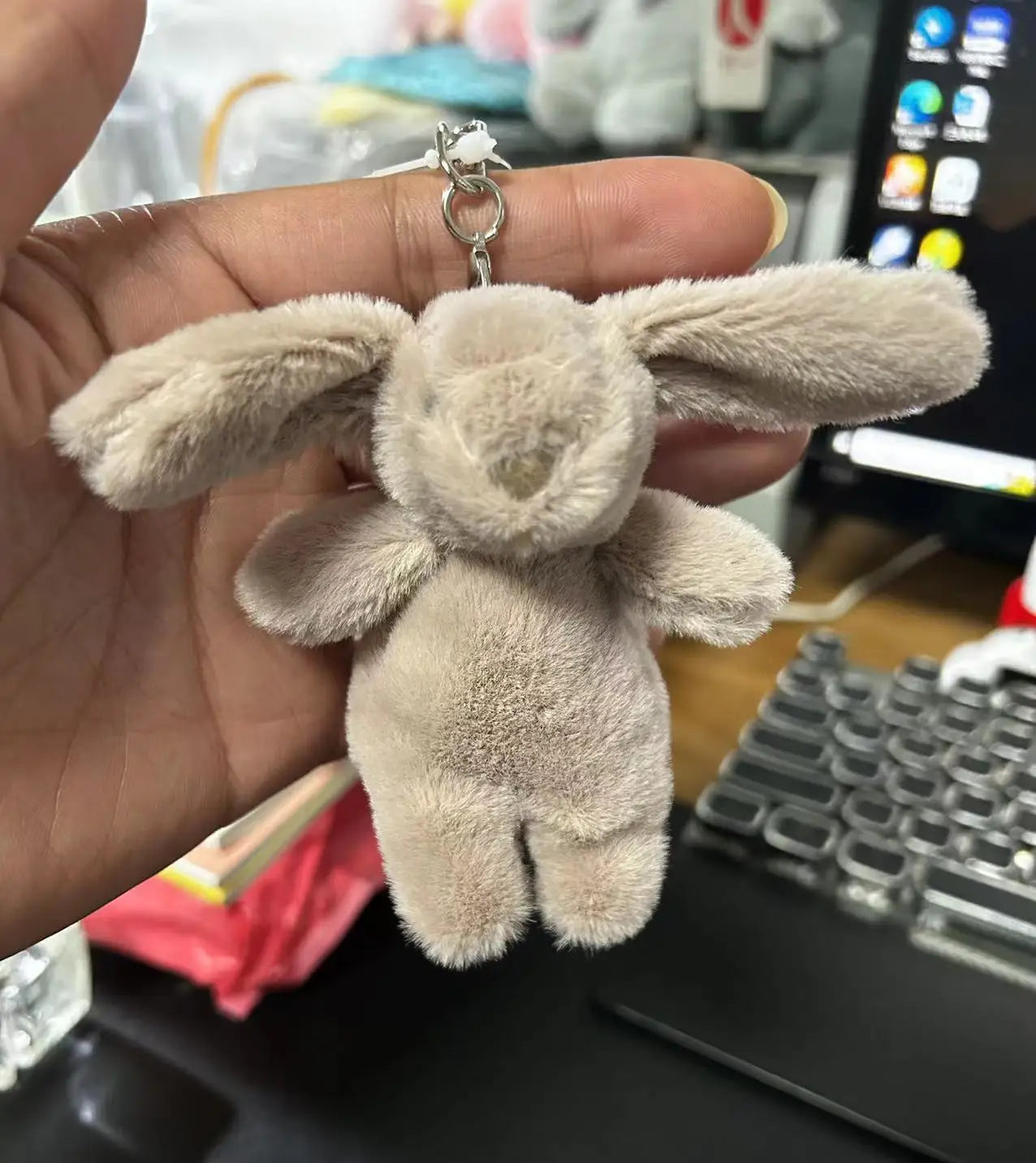 Cute Rabbit Stuffed Animal Keychain with Pompom – Cartoon Bag, Car, and Phone Pendant for Girls