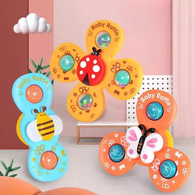 Suction Cup Spinner Toy Set – 3PCS Windmill Cartoon Animal Hand Spinning Toys, Sensory Bath Toys for Babies and Toddlers, Birthday Gift