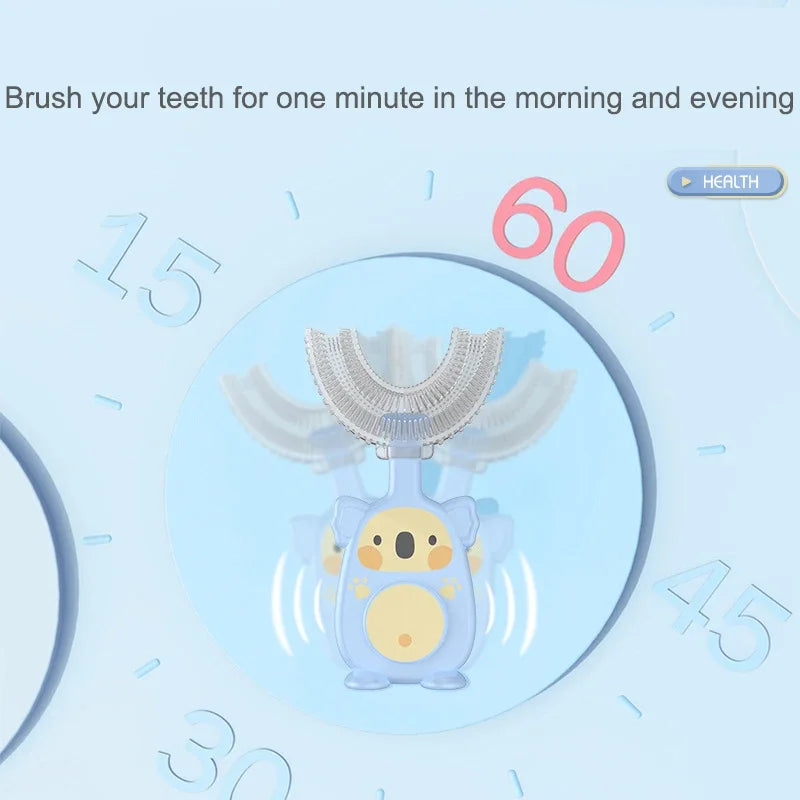 Baby 360 Degree U-Shaped Toothbrush - Soft Silicone Cartoon Penguin Koala Children Oral Care