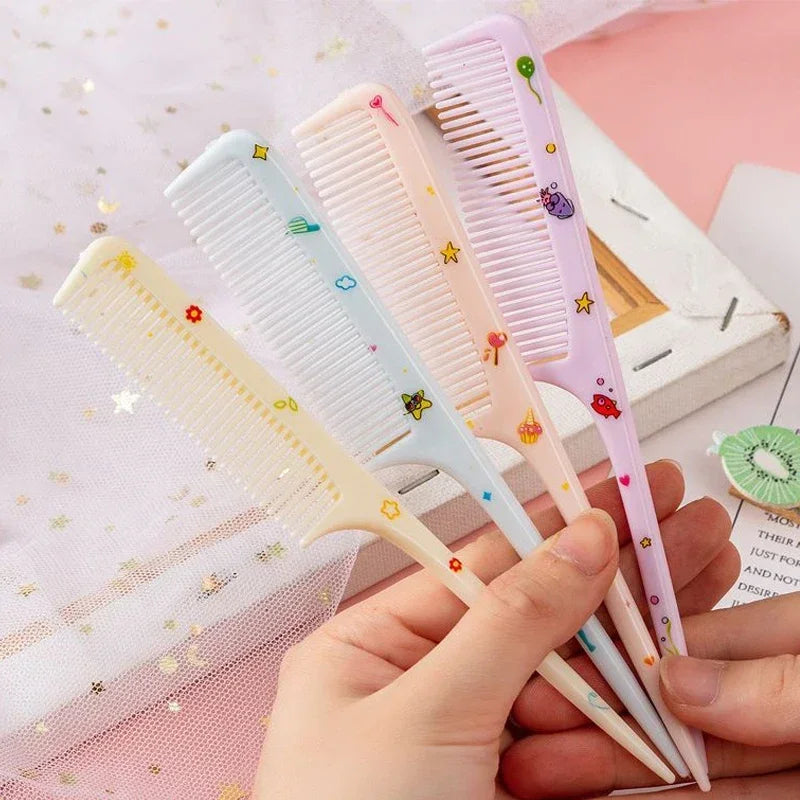 2Pcs Kids Hair Combs Set - Portable Anti-Static Plastic Comb - Cartoon Animal Hairdressing Comb with Pointed Tail for Girls