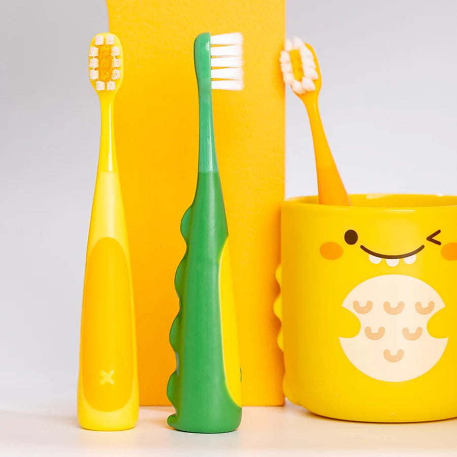 6pcs Kids Manual Toothbrush, Cute Cartoon Dinosaur Design, Soft Bristles for 3-12 Years Old