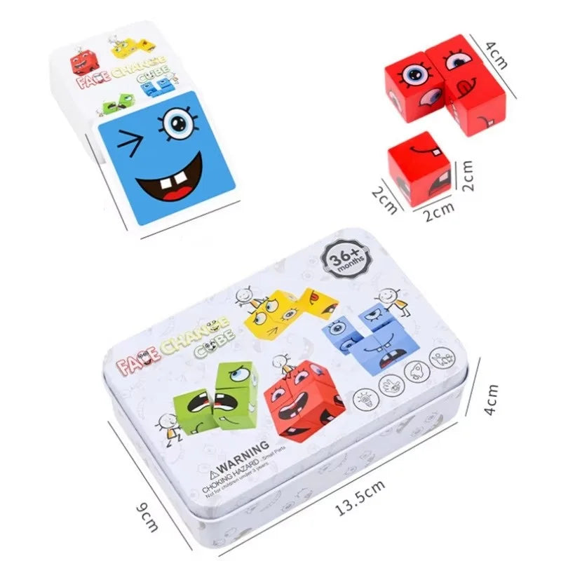 Cube Face Change Building Blocks – Wooden Puzzle Board Game, Montessori Expression Blocks for Children, Kids Toy Gift