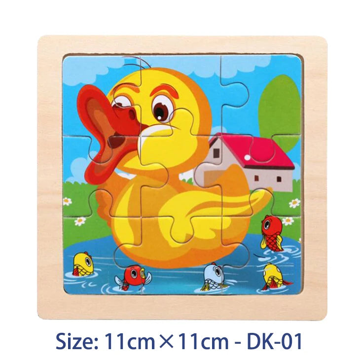 11cm (4.33in) Kids Wooden Jigsaw Puzzle – Cartoon Animal and Vehicle Montessori Educational Toy