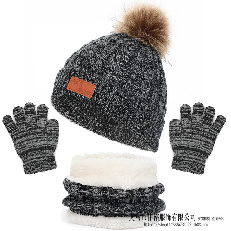 Boys & Girls Winter Beanie Hat, Scarf & Gloves Set – Knit Fleece Lined Thermal Set for 1-5 Years Old Kids, Thick & Warm Winter Accessories