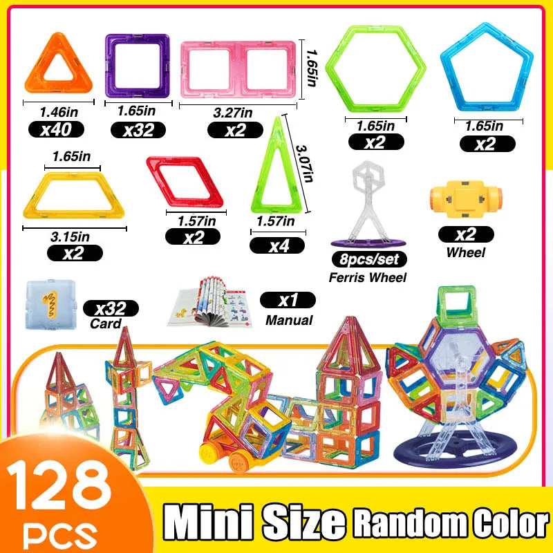 64-184PCS Kids Magnetic Building Blocks Mini Size STEM Construction Set