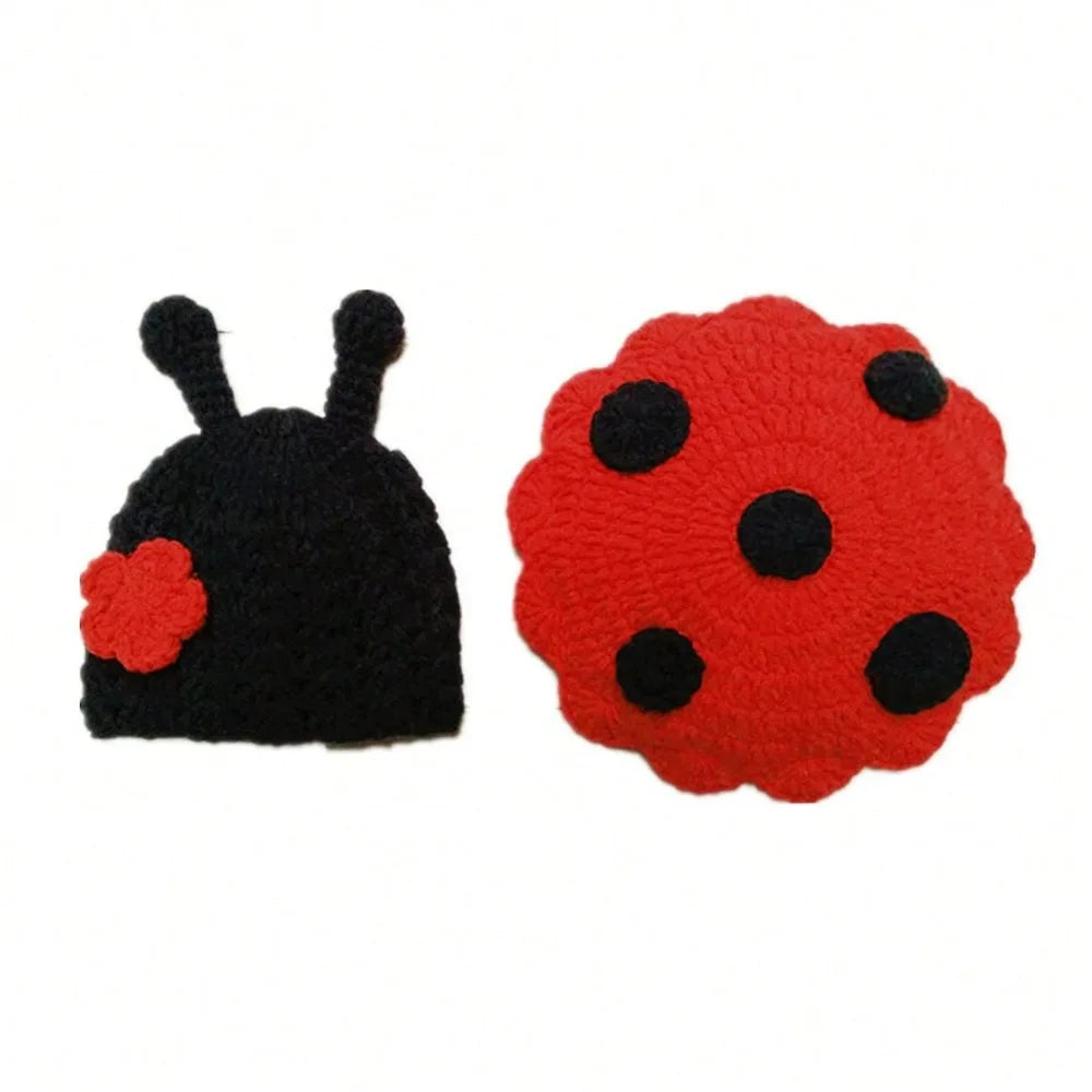 Newborn Photography Outfit Handmade Knitted Baby Beetle Ladybird Costume Romper for Kids Boy Girl Photo Props Clothing