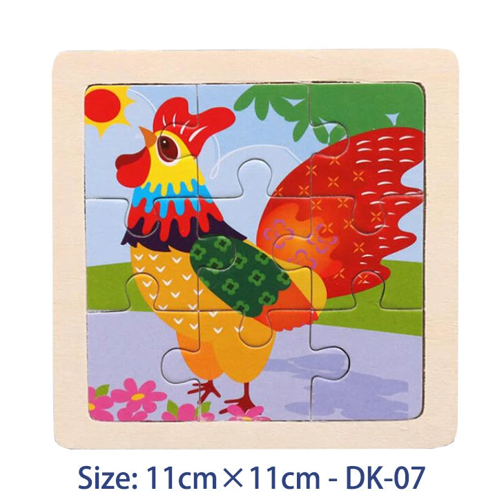 11cm (4.33in) Kids Wooden Jigsaw Puzzle – Cartoon Animal and Vehicle Montessori Educational Toy