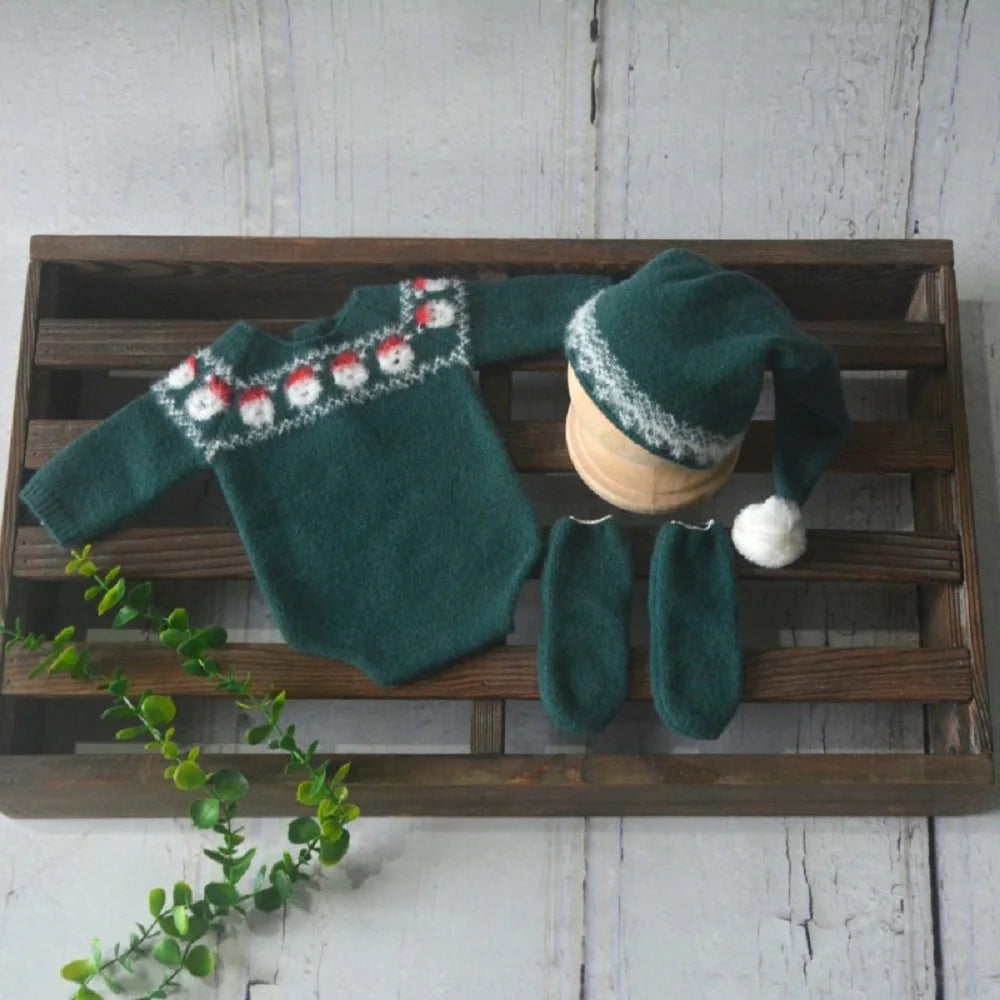 Christmas Baby Clothes Newborn Photography Props Knitted Outfit Costume Infant Photo Shoot Accessories for Boys