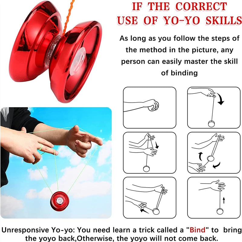 4/1PC Kids Magic Yo-Yo - Responsive High-Speed Aluminum Alloy Yo-Yo - CNC Lathe with Spinning String - For Boys & Girls - 4 Colors