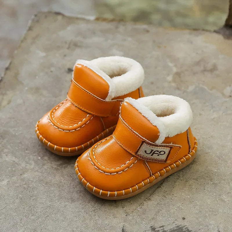 Autumn Winter Baby Girls Boys Genuine Leather Snow Boots Warm Plush Outdoor Infant Toddler Shoes Soft Bottom Kids Children Shoes