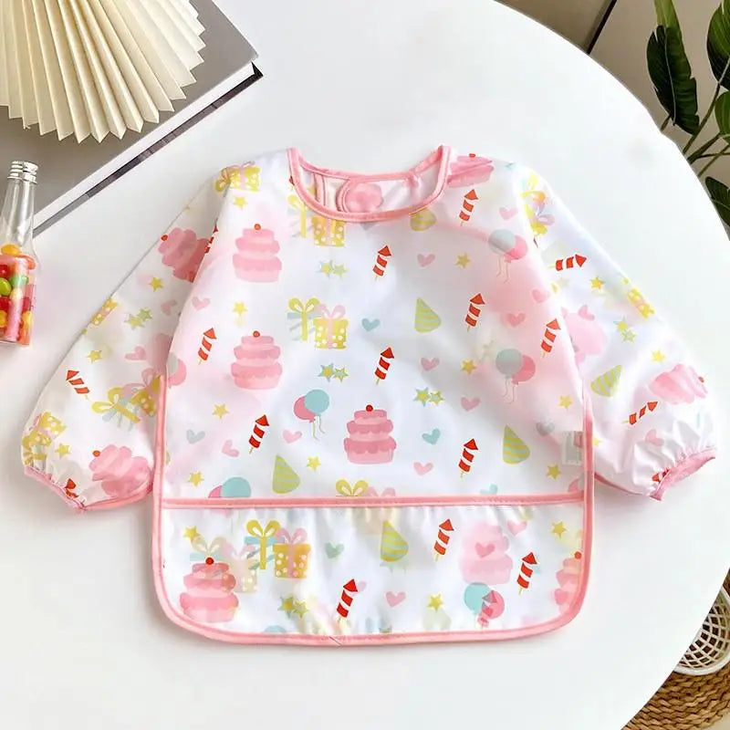 Waterproof Long-Sleeve Baby Bib – Colorful Cartoon Apron for Self-Feeding & Drawing (0-3 Years) - Kidzy Market
