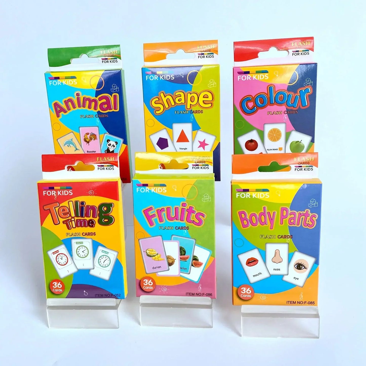 36pcs Children Cognition Cards - Body Parts, Animal, Fruits Double-Sided Flashcards, Montessori Early Educational Toys for Baby Kids Gifts
