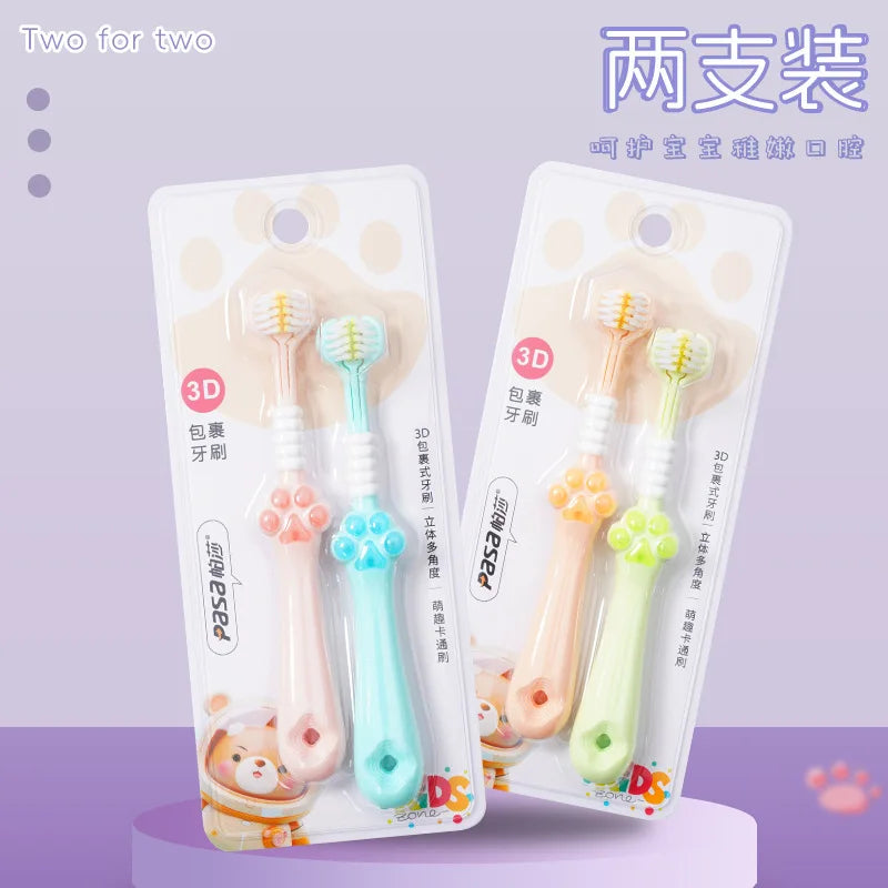 New Baby Three-Sided Toothbrush Cat Claw Design – Soft Bristles for 3-13 Years Old Kids Oral Care