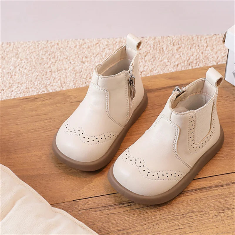 New Spring Autumn Baby Leather Ankle Boots Rubber Sole Toddler Shoes Little Girls Fashion Boots