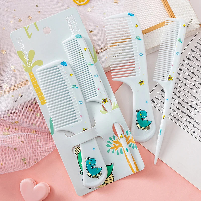 2Pcs/Set Cute Kids Hairdressing Comb - Anti-static Pointed Tail Comb for Girls - Whale Dinosaur Giraffe Unicorn Hair Comb