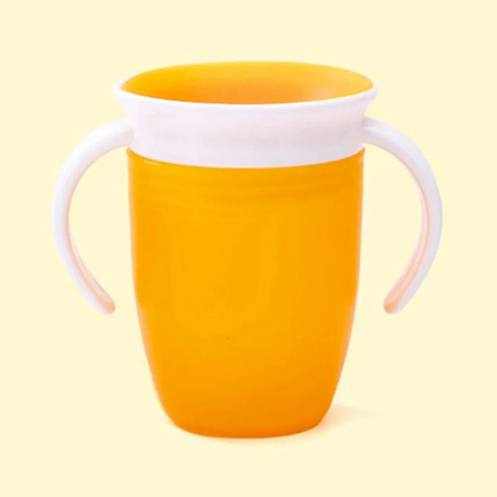 360° Rotatable Baby Learning Drinking Cup with Double Handle, Flip Lid, Leakproof Silicone Infants Water Bottle