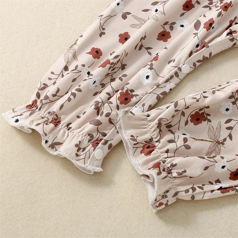 Baby Girl Floral Jumpsuit – Tie-Up Suspender Overalls Romper (Summer Outfit, 0-24 Months, 2024 New)